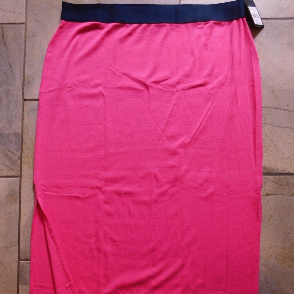 Adrienne Vittadini Pink Cotton Jersey Long Skirt